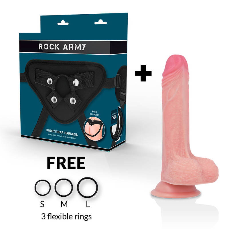 ROCKARMY - ARNÉS + LIQUID SILICONE DILDO PREMIUM MUSTANG 18 CM -O- 4.14 CM